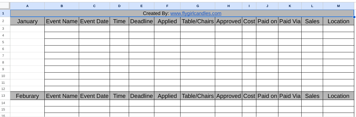 Excel Format - Event Tracker for Vending, Popups & Festivals